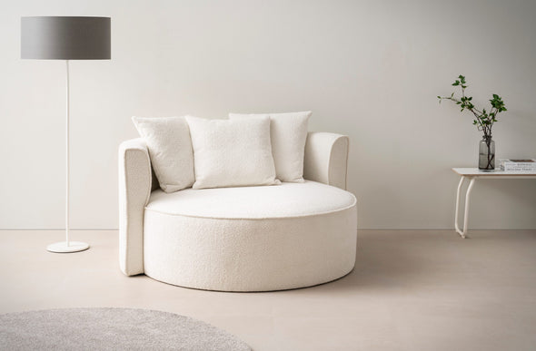Fotoliu Isalie XXL din boucle pufos crem cu perne 153 cm