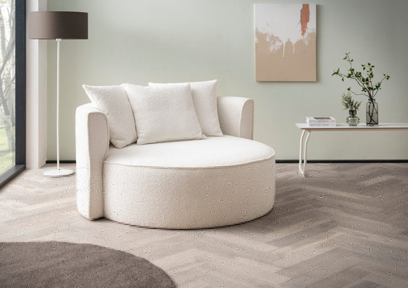 Fotoliu Isalie XXL din boucle pufos crem cu perne 153 cm