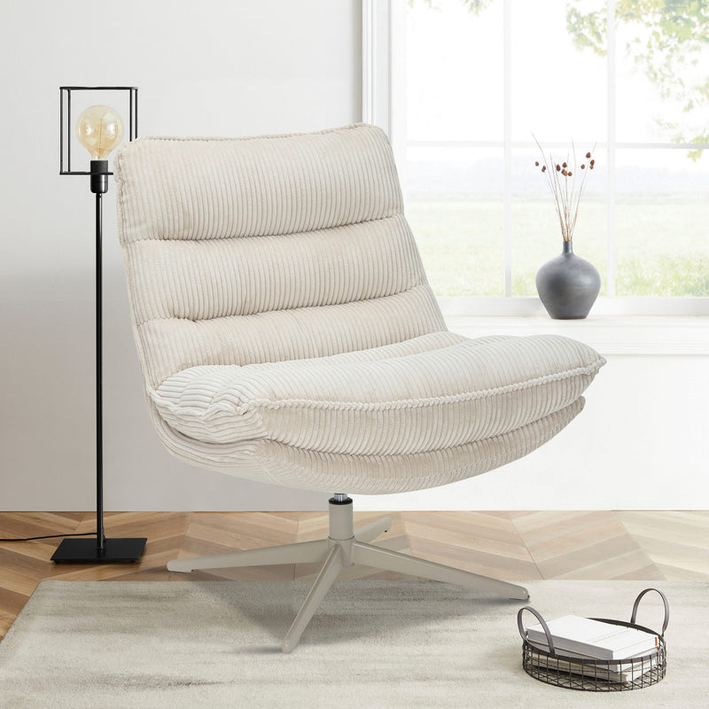 Fotoliu confortabil Avaa cu tapiterie pufoasa crem rotativ - LunaHome.ro