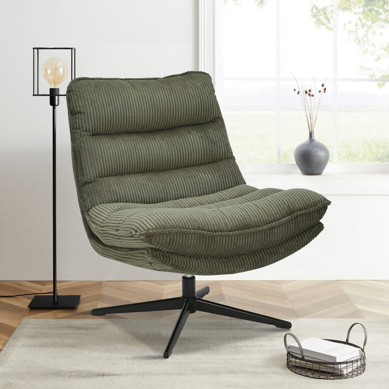 Fotoliu confortabil Avaa cu tapiterie pufoasa verde inchis rotativ - LunaHome.ro