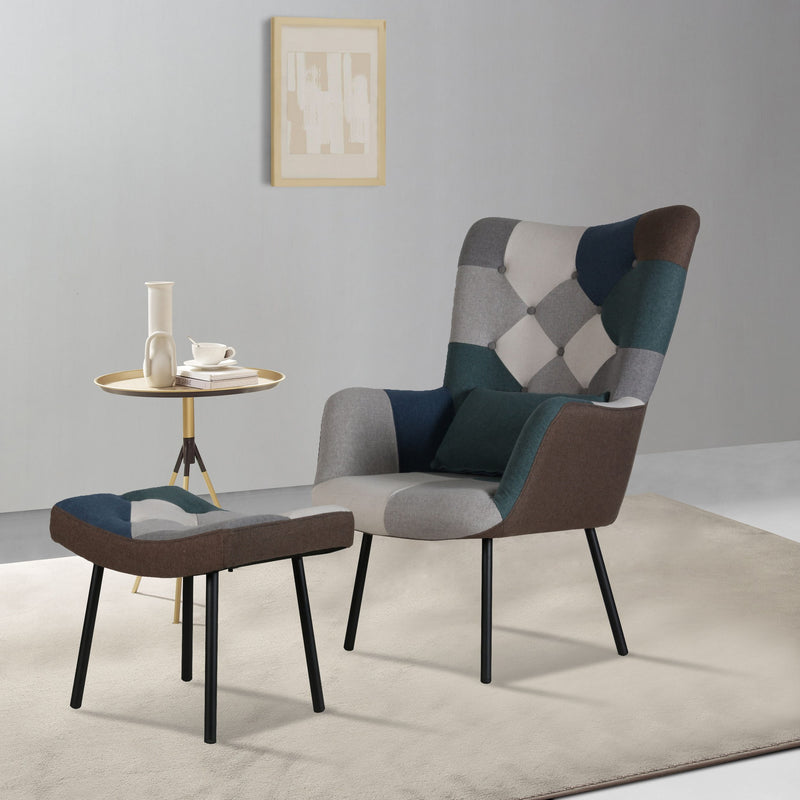 Fotoliu cu taburet Aliver cu perna lombara si design mozaic - LunaHome.ro