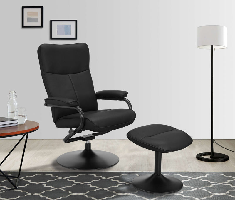 Fotoliu de relaxare Istad cu taburet inclus negru din piele eco - LunaHome.ro
