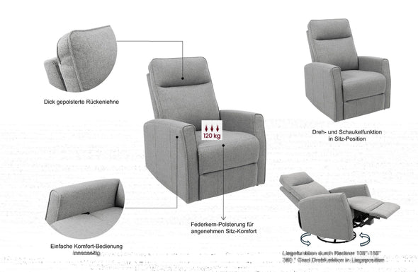 Fotoliu de relaxare Kayli rotativ, cu functie de recliner maro - LunaHome.ro