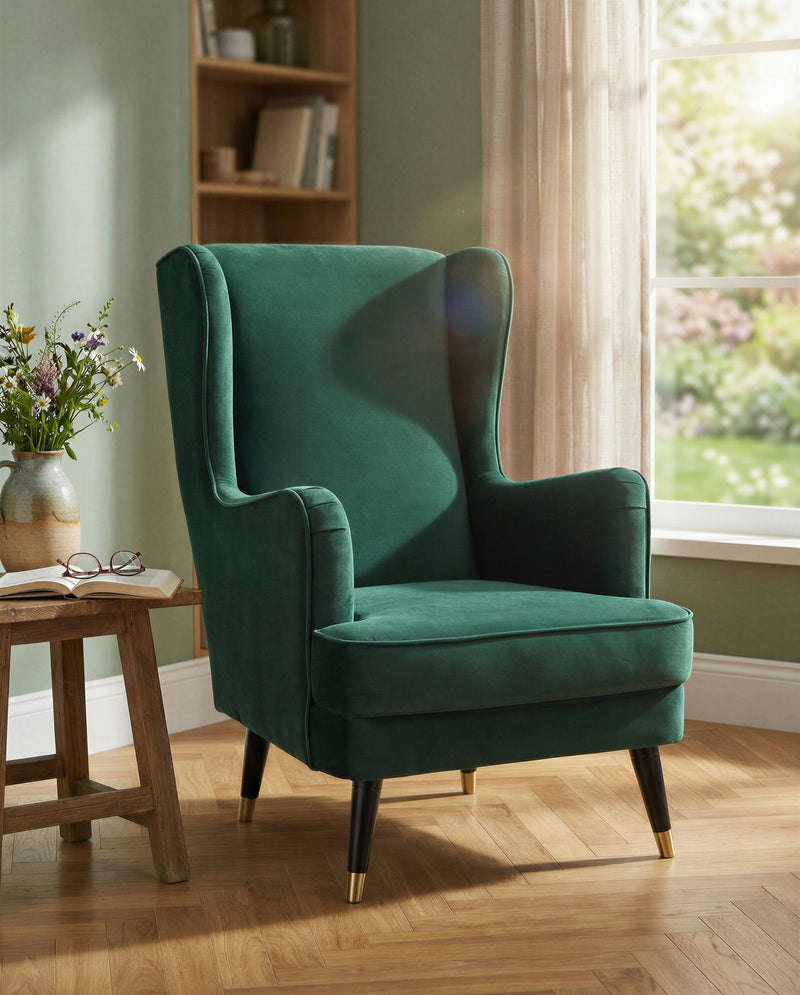 Fotoliu de relaxare Ziller din catifea verde cu aspect elegant - LunaHome.ro