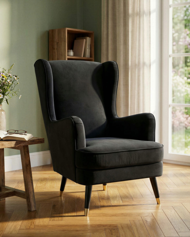Fotoliu de relaxare Ziller negru din catifea cu aspect elegant - LunaHome.ro