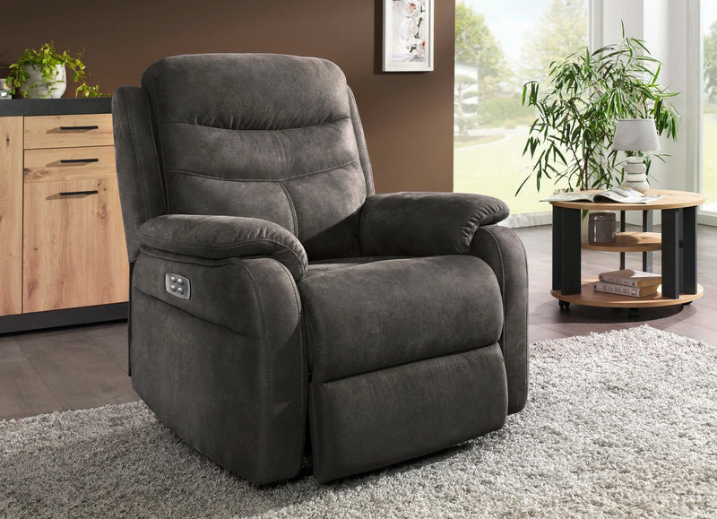 Fotoliu de relaxare cu reglaj mecanic cu aspect de piele intoarsa maro - LunaHome.ro