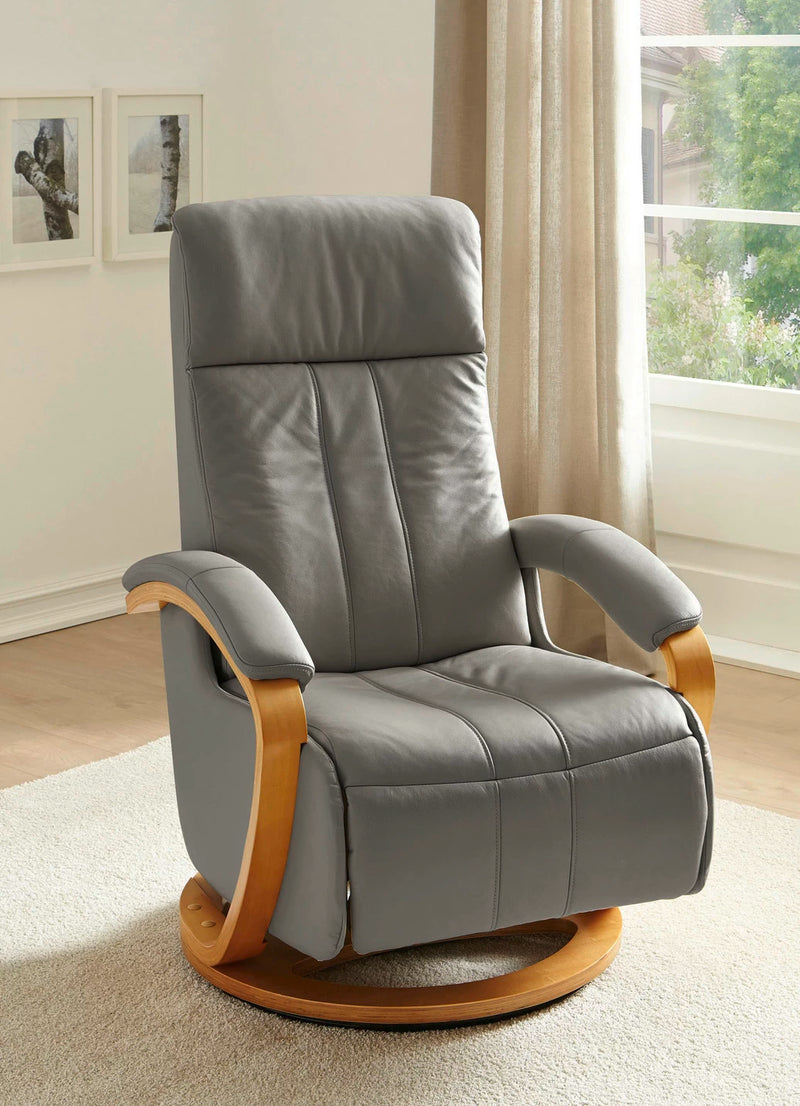 Fotoliu de relaxare reglabil mecanic cu husa de piele gri - LunaHome.ro