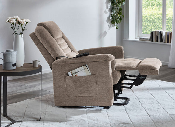 Fotoliu de relaxare tapitat cu reglaj electric taupe