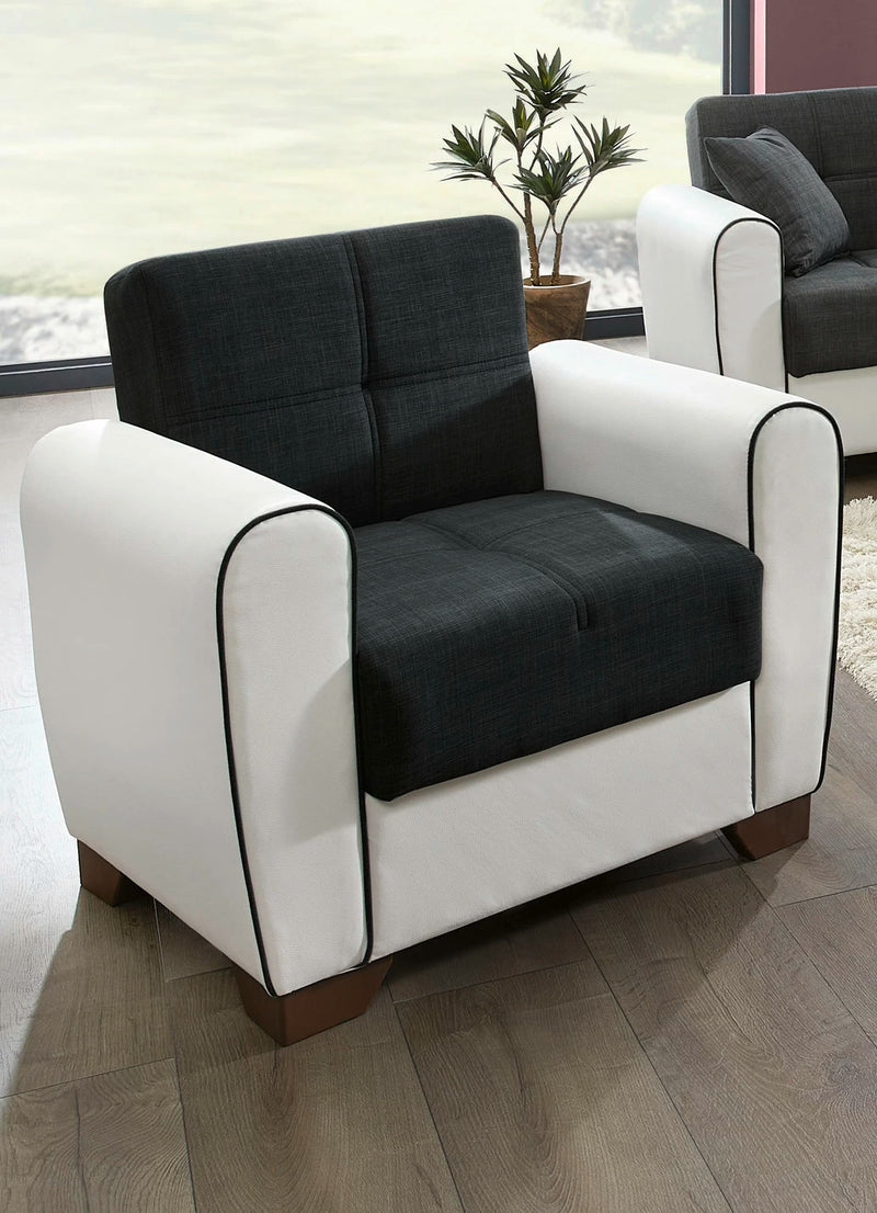 Fotoliu rabatabil cu depozitare Elegance din piele eco si tesatura - LunaHome.ro