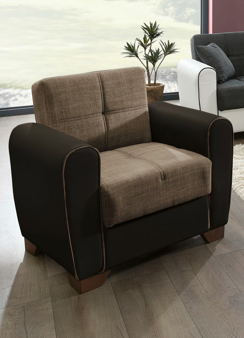 Fotoliu rabatabil cu depozitare Elegance din piele eco si tesatura - LunaHome.ro