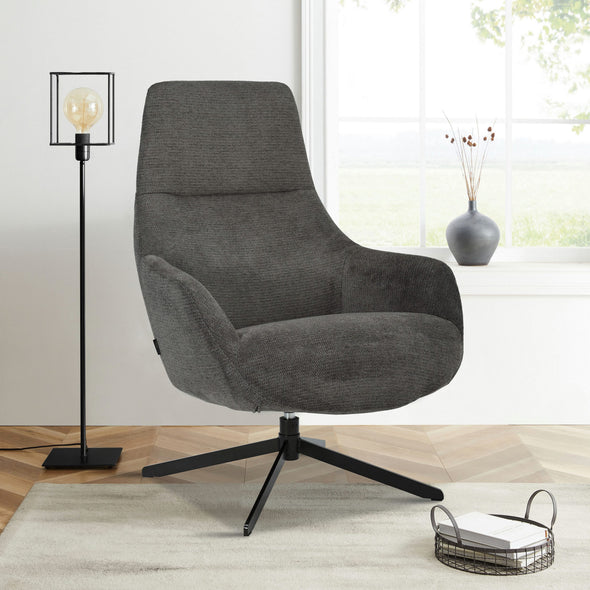 Fotoliu rotativ Clarinda cu tapiterie antracit si picior metalic