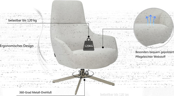 Fotoliu rotativ Clarinda cu tapiterie antracit si picior metalic