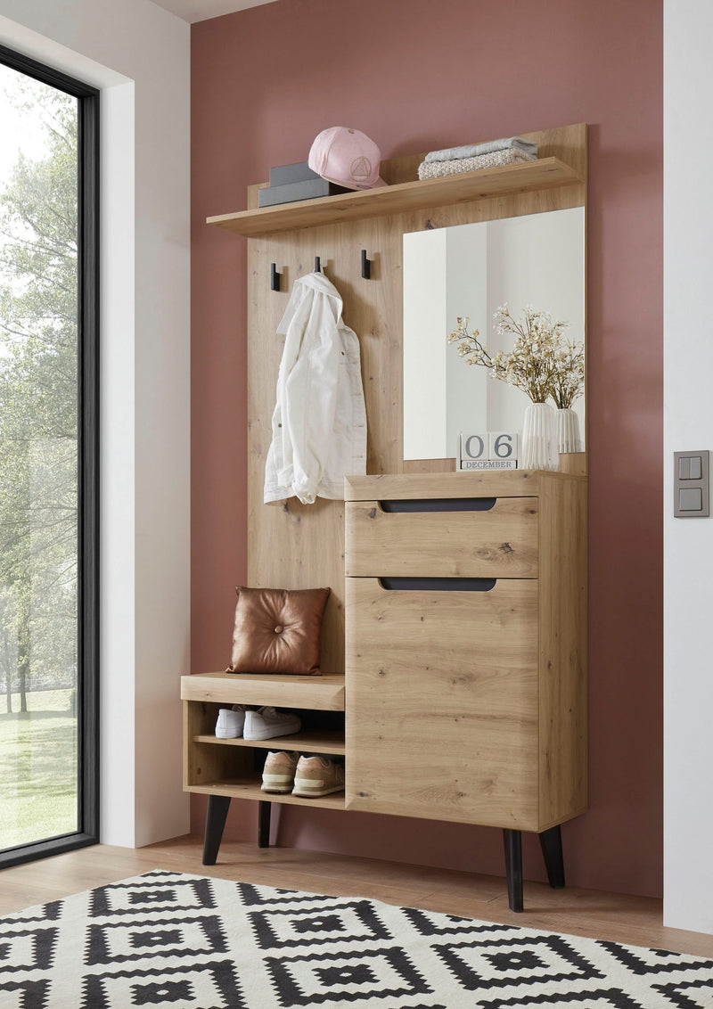 Garderoba Torge cu design scandinav, aspect de lemn, 107 cm latime - LunaHome.ro