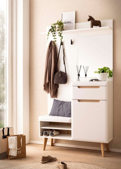 Garderoba Torge cu design scandinav alba 107 cm latime - LunaHome.ro