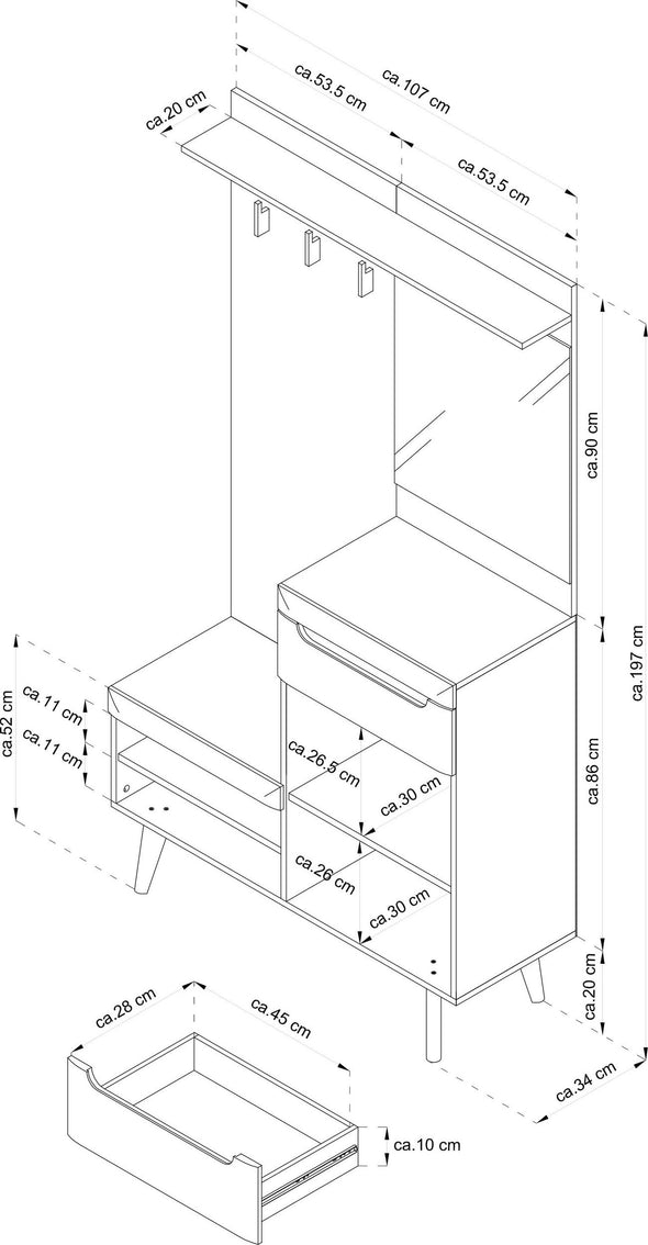 Garderoba Torge cu design scandinav alba 107 cm latime - LunaHome.ro
