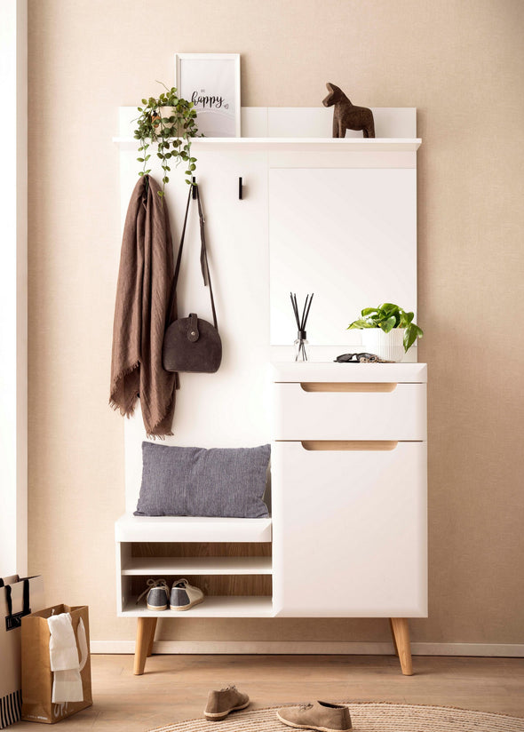 Garderoba Torge cu design scandinav alba 107 cm latime - LunaHome.ro