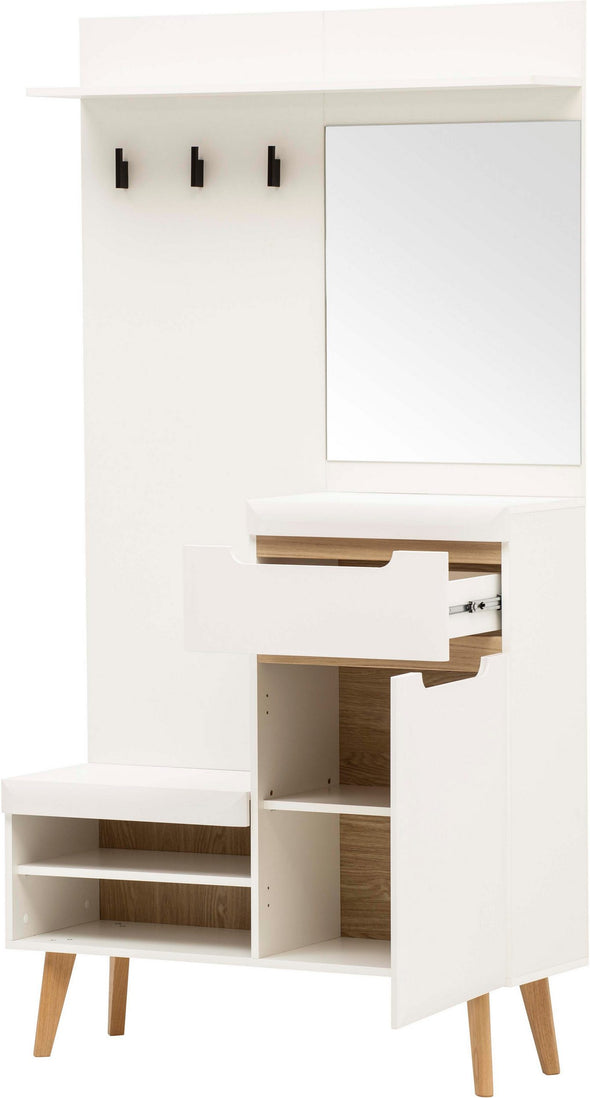 Garderoba Torge cu design scandinav alba 107 cm latime - LunaHome.ro