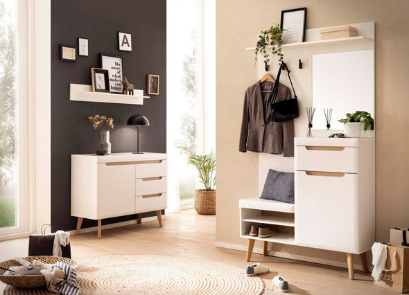 Garderoba Torge cu design scandinav alba 107 cm latime - LunaHome.ro