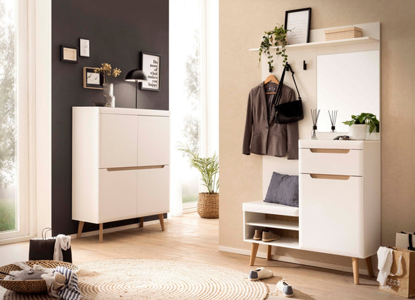 Garderoba Torge cu design scandinav alba 107 cm latime - LunaHome.ro