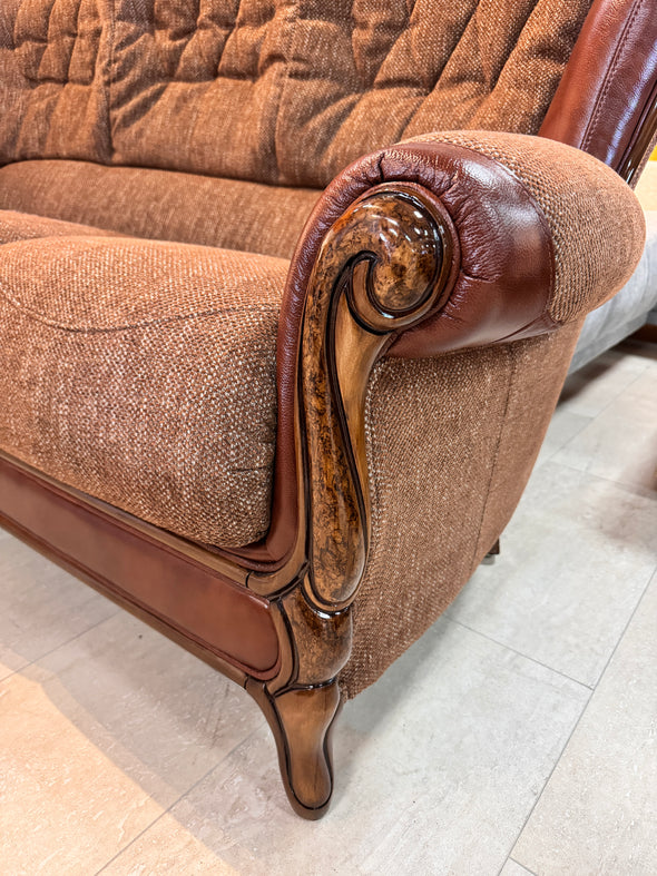 Canapea fixa Clasic cu detalii din lemn de nuc si piele naturala 185 cm - LunaHome.ro