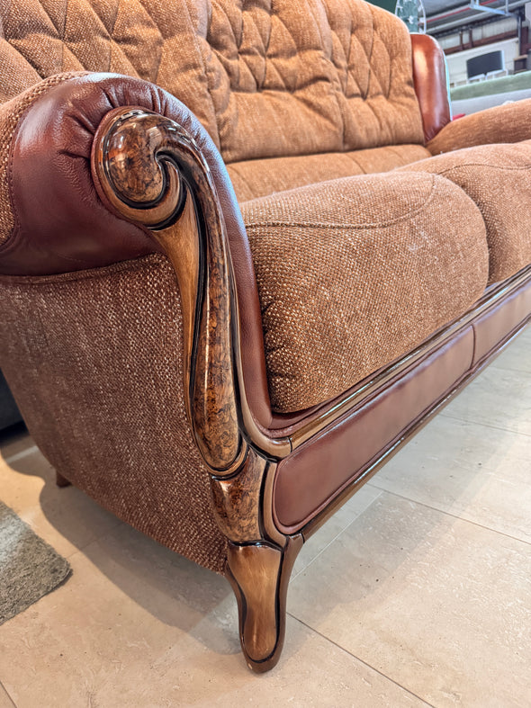 Canapea fixa Clasic cu detalii din lemn de nuc si piele naturala 185 cm - LunaHome.ro
