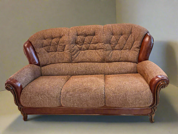 Canapea fixa Clasic cu detalii din lemn de nuc si piele naturala 185 cm - LunaHome.ro