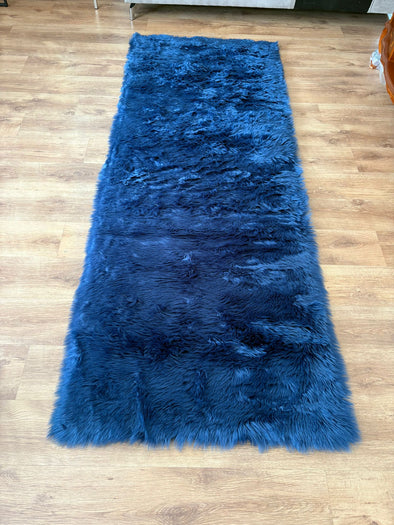 Covor de blana eco Valeria, foarte moale si pufos albastru 90x250 cm - LunaHome.ro