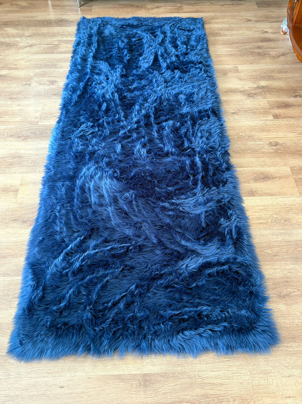 Covor de blana eco Valeria, foarte moale si pufos albastru 90x250 cm - LunaHome.ro
