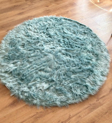 Covor de blană »Valeria« rotund foarte moale si pufos, bleu 160 cm - LunaHome.ro