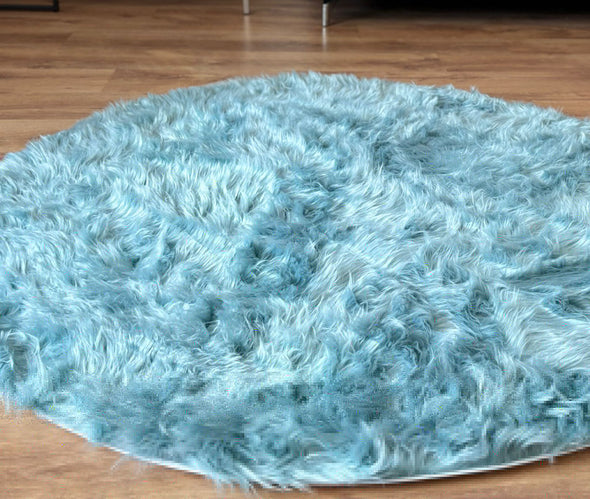 Covor de blană »Valeria« rotund foarte moale si pufos, bleu 160 cm - LunaHome.ro
