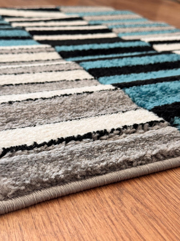 Covor modern Lines cu model geometric albastru 60x90 cm