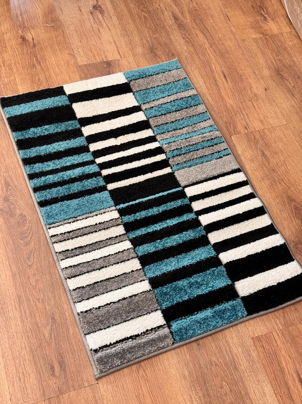 Covor modern Lines cu model geometric albastru 60x90 cm