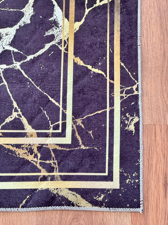 Covor elegant „Black marble” subtire negru cu auriu 79x118 cm