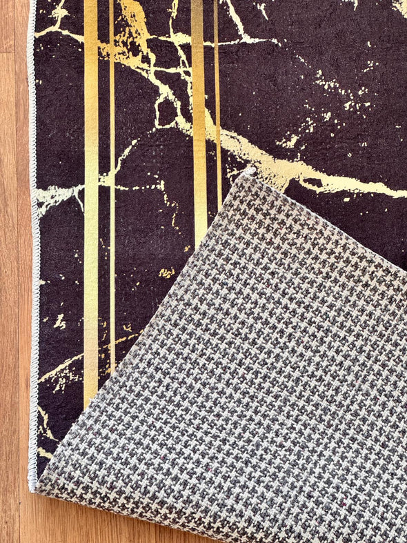 Covor elegant „Black marble” subtire negru cu auriu 79x118 cm