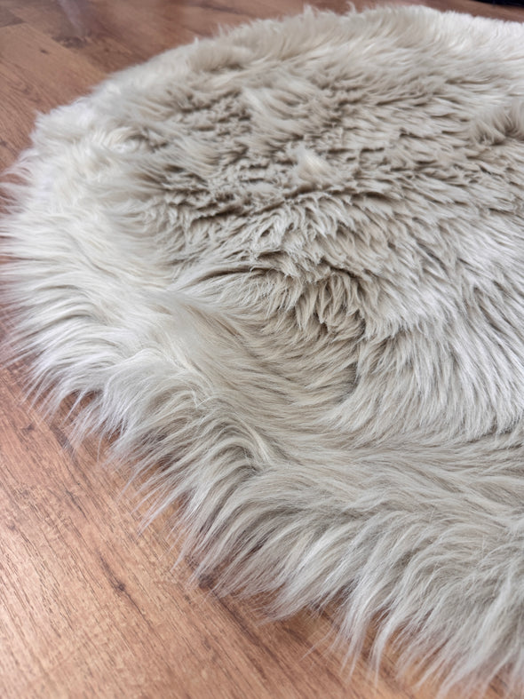 Covor de blană »Valeria« rotund foarte moale si pufos bej 90 cm - LunaHome.ro