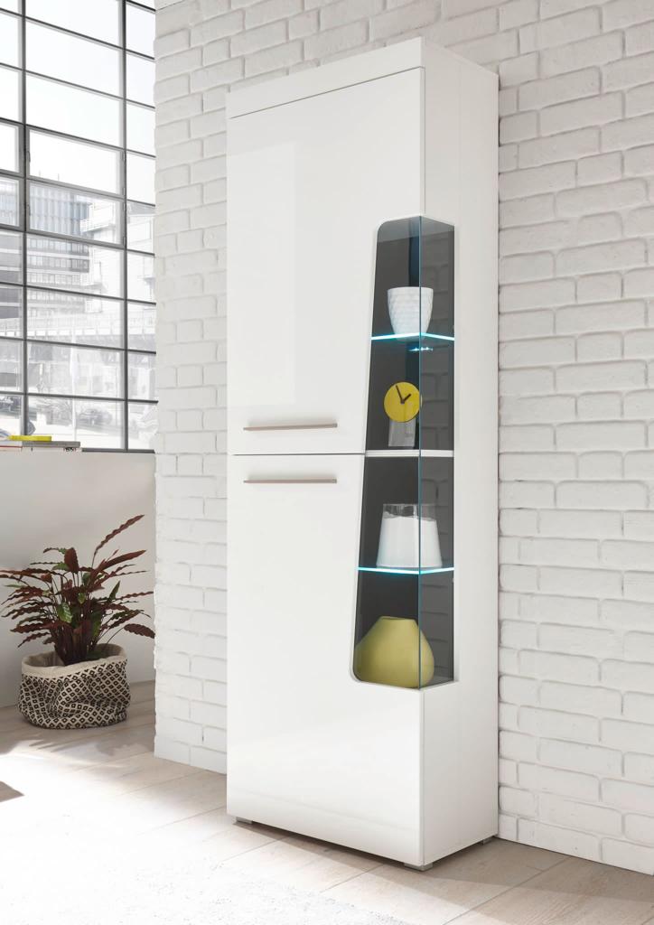 Vitrina Goba alba cu detalii din sticla, 65 cm latime - LunaHome.ro