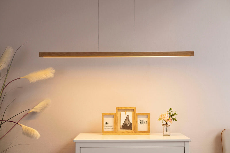 Lustra Olmen Andas cu LED integrat din lemn dimabilă 120 cm lățime - LunaHome.ro