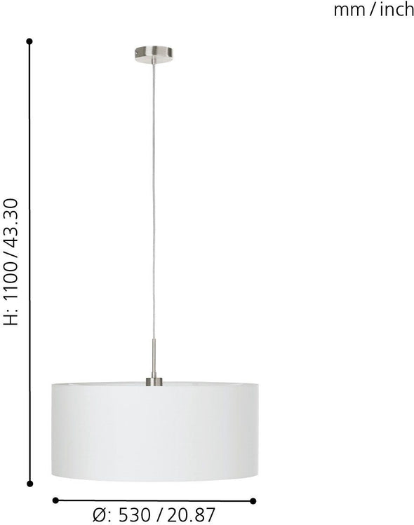 Lustră Eglo PASTERI cu abajur textil alb de 53 cm diametru - LunaHome.ro