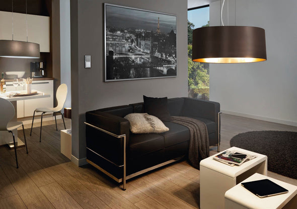 Lustra pandant Maserlo Eglo cu abajur textil negru 53 cm diametru - LunaHome.ro