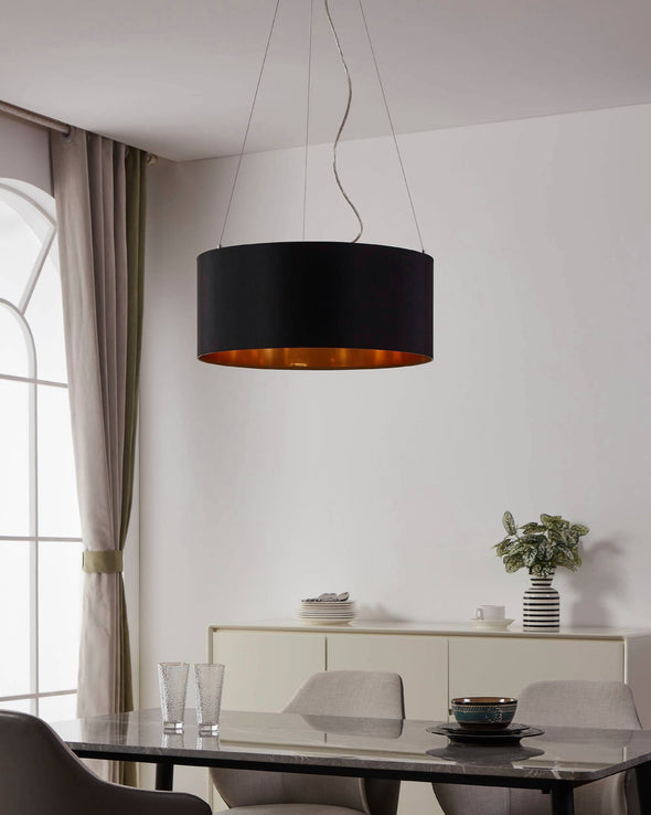 Lustra pandant Maserlo Eglo cu abajur textil negru 53 cm diametru - LunaHome.ro