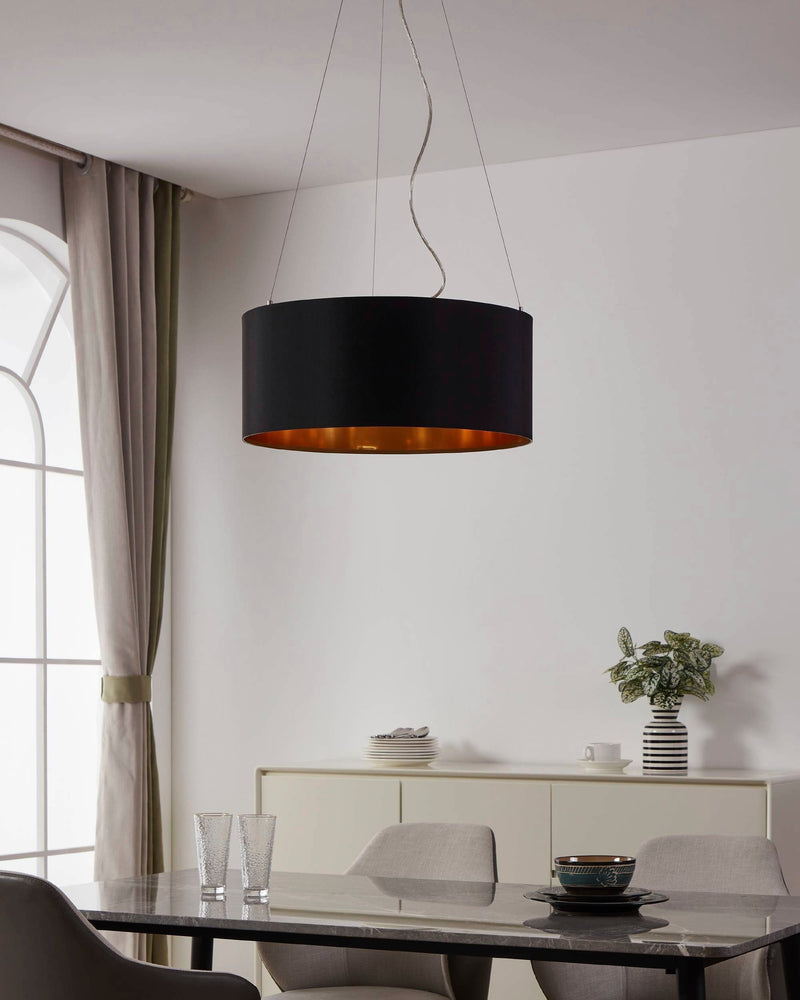 Lustra pandant Maserlo Eglo cu abajur textil negru 53 cm diametru - LunaHome.ro