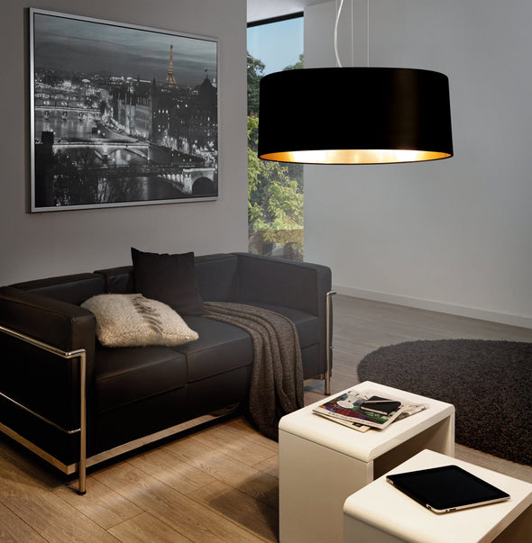 Lustra pandant Maserlo Eglo cu abajur textil negru 53 cm diametru - LunaHome.ro