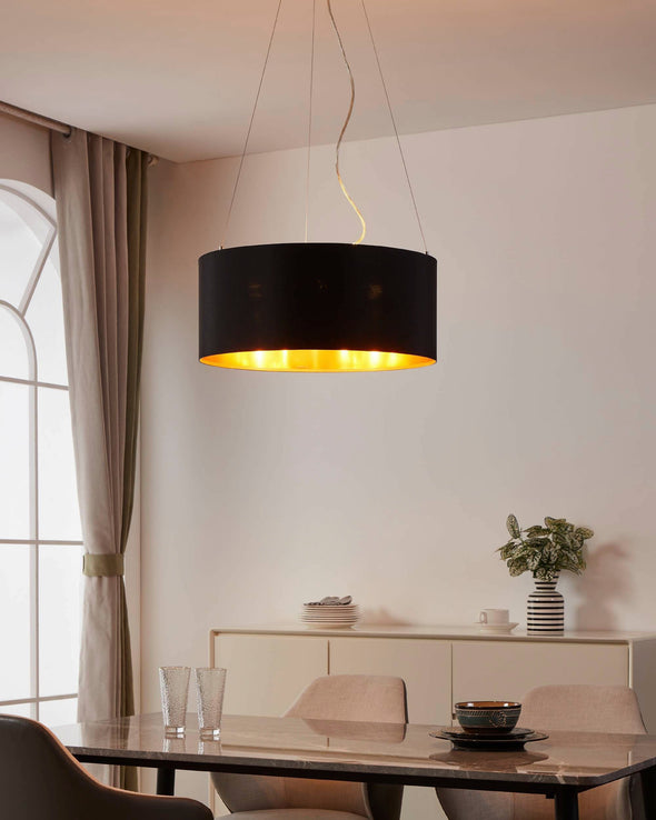 Lustra pandant Maserlo Eglo cu abajur textil negru 53 cm diametru - LunaHome.ro