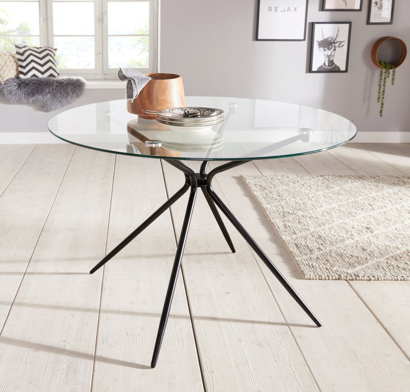 Masă INOSIGN Silvi din sticla cu picioare negre Ø 110 cm - LunaHome.ro