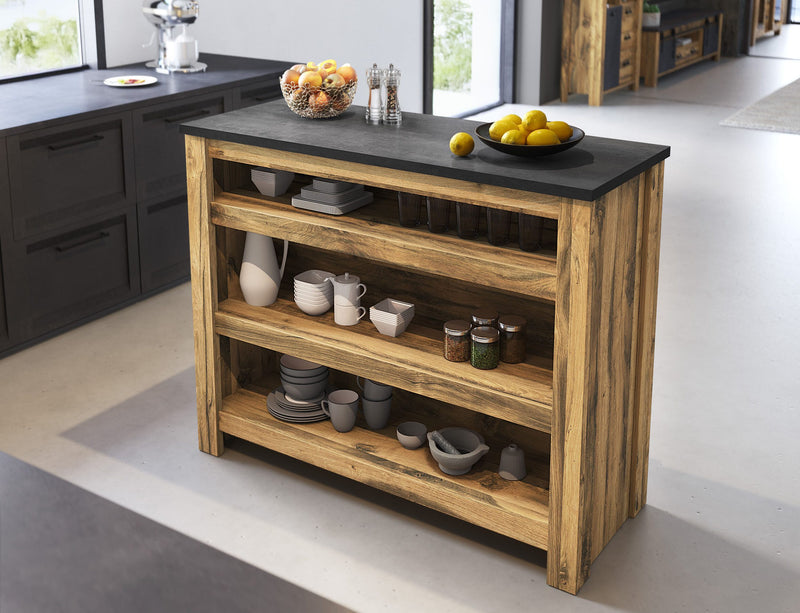Masă de bar insulă York cu aspect industrial de lemn 130x52 cm - LunaHome.ro