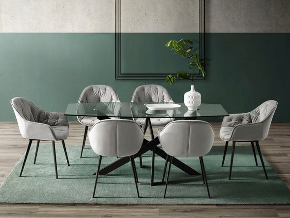 Masă de dining Kairi cu blat din sticla si cadru de metal 180 cm - LunaHome.ro