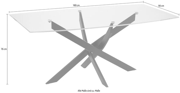 Masă de dining Kairi cu blat din sticla si cadru de metal 180 cm - LunaHome.ro
