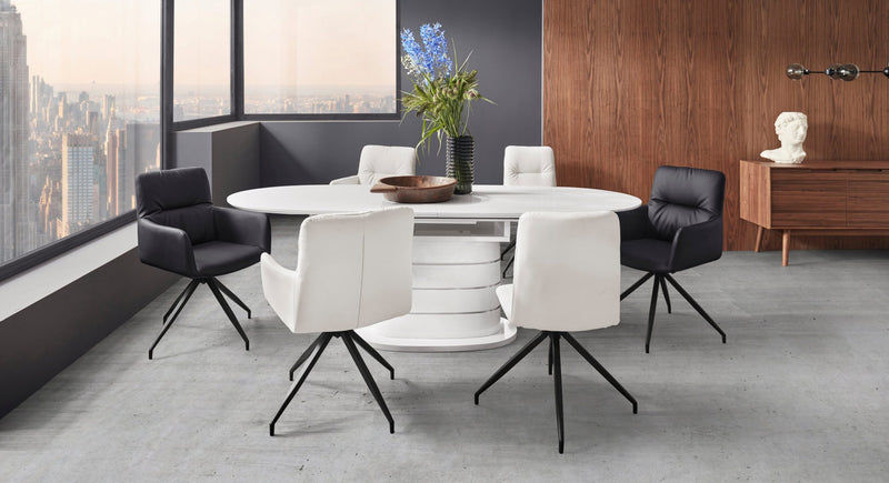Masa de dining extensibilă Milazzo alb lucios 160-200 cm lungime - LunaHome.ro