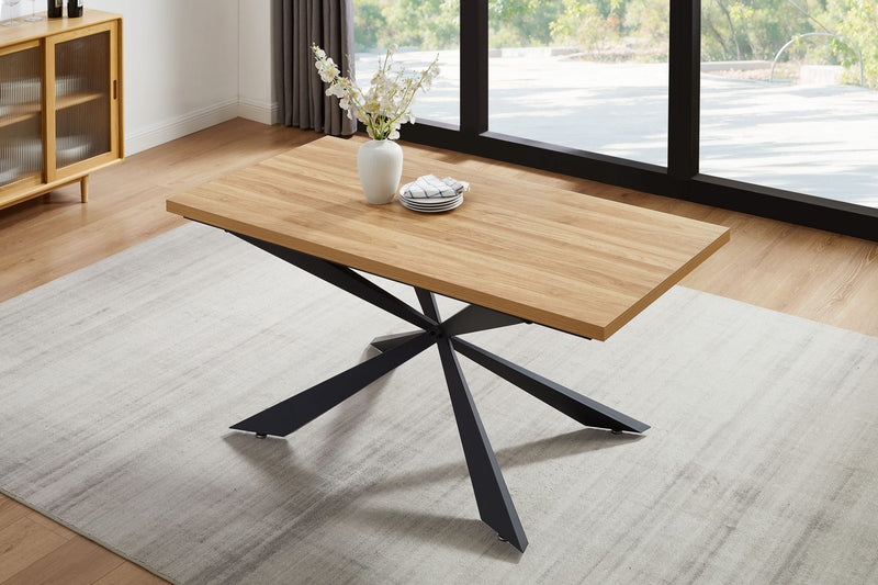 Masă de sufragerie Cusey cu aspect de lemn baza metalica 160x80 cm