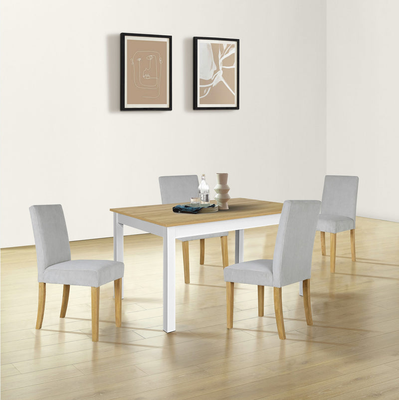 Masă de sufragerie Olst cu blat natur si picioare albe 140x80 cm